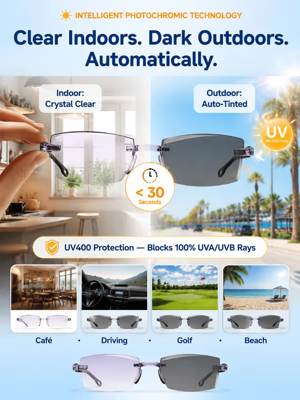 [SEE NEAR, MID & FAR — WITH ONE PAIR]-Smart Zoom Multi-Zone Reading Glasses