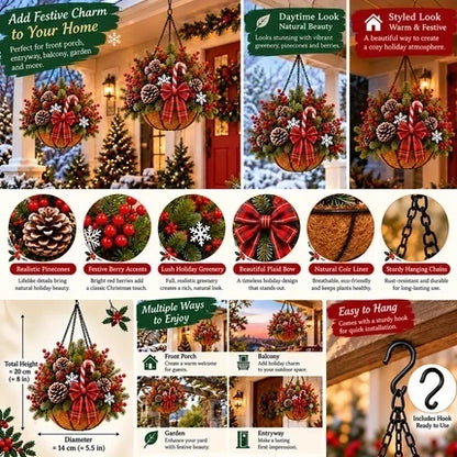 🎄 🏆 Pre-Lit Christmas Hanging Basket | Pre-lit, weather-resistant, and zero maintenance🏆